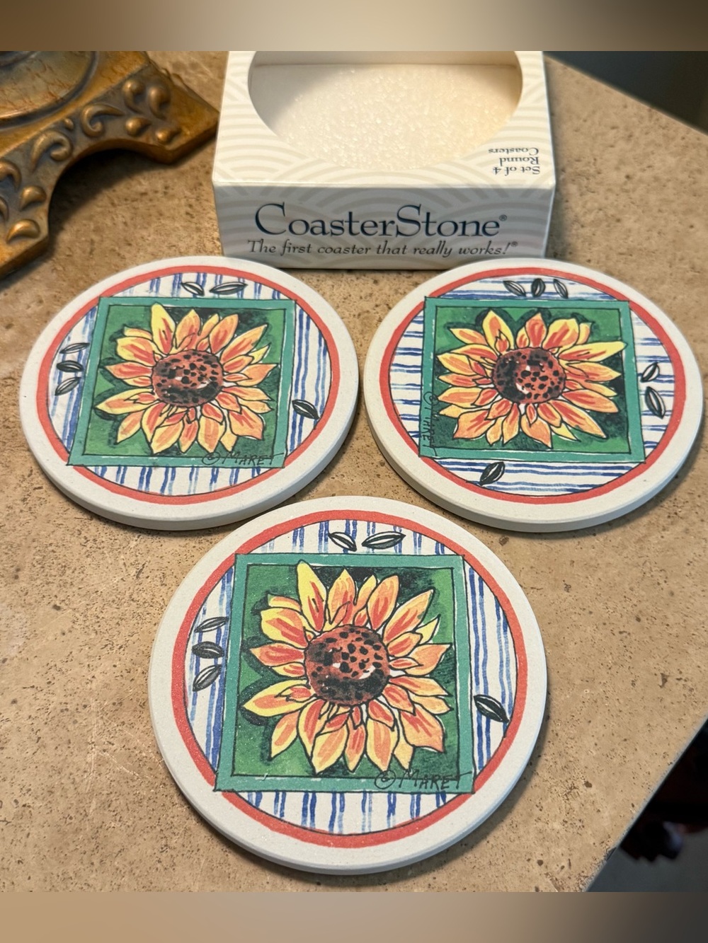 CoasterStone Sunflower Ceramic Coasters - Set of 3